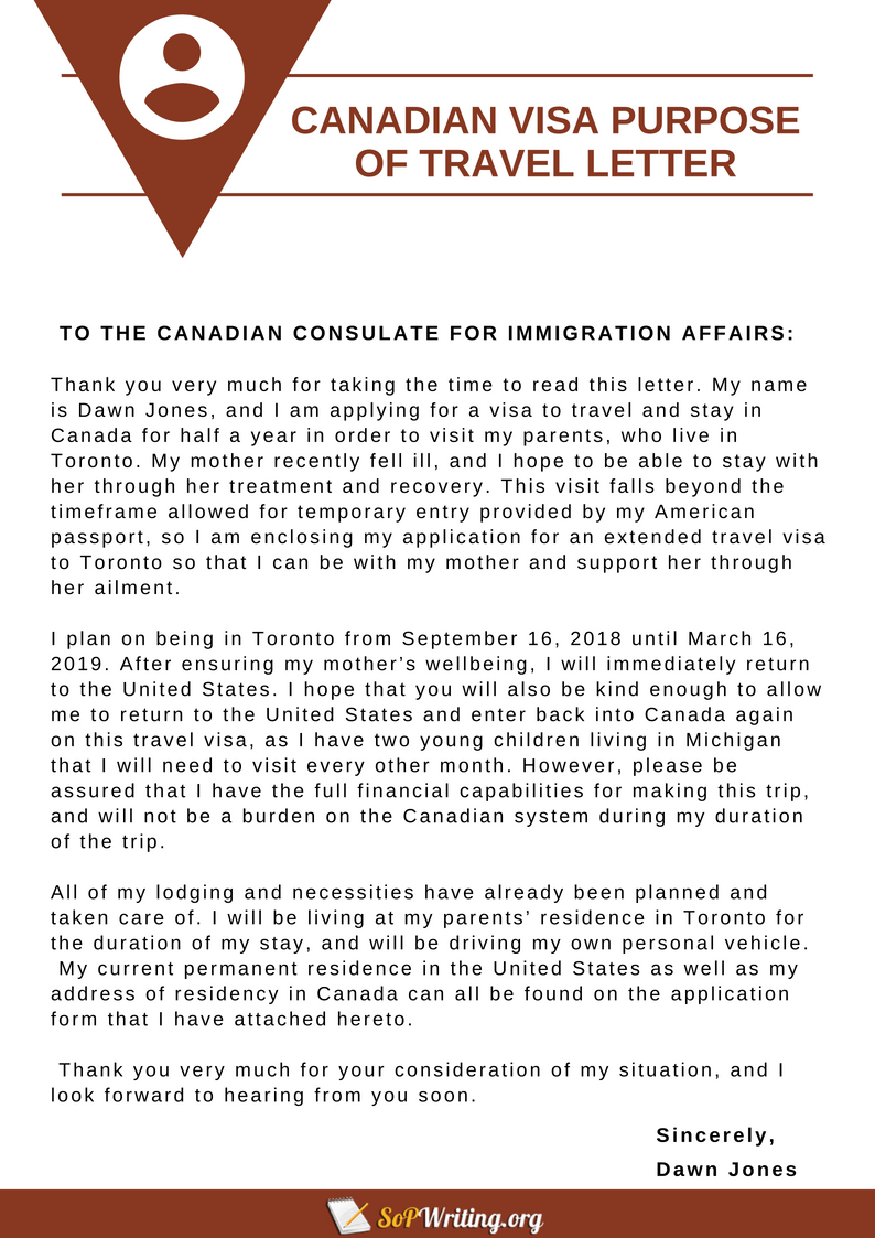 Purpose Of Travel Canada Visitor Visa Sample Letter