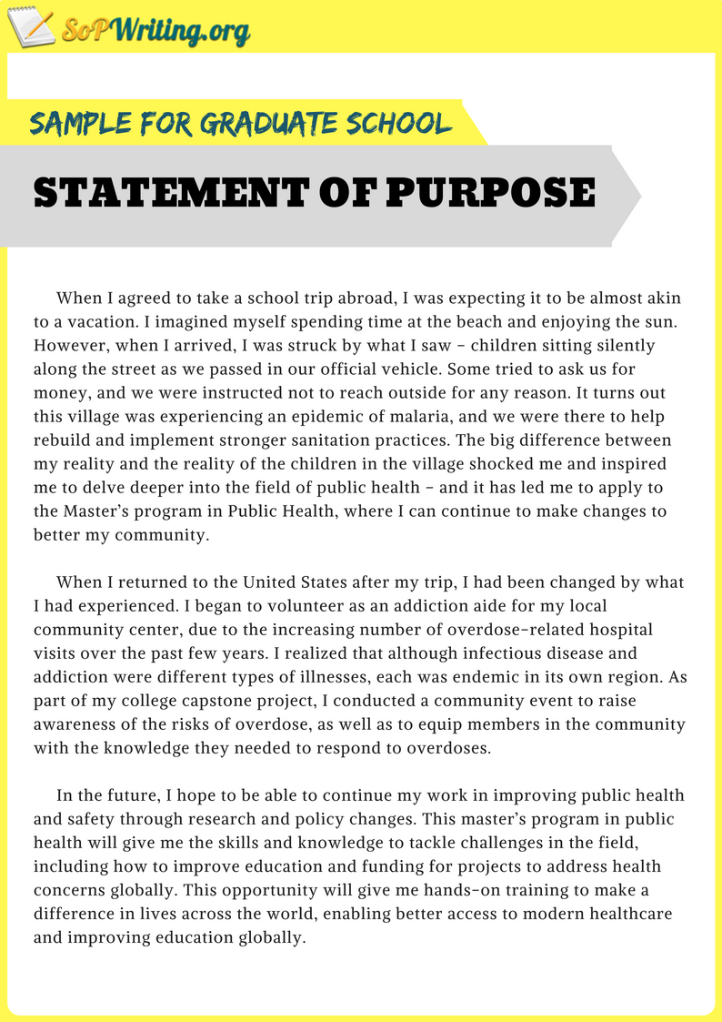 sample statement of purpose essay for graduate school