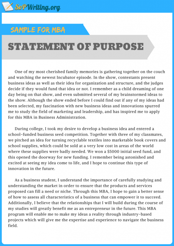 statement of purpose business plan example