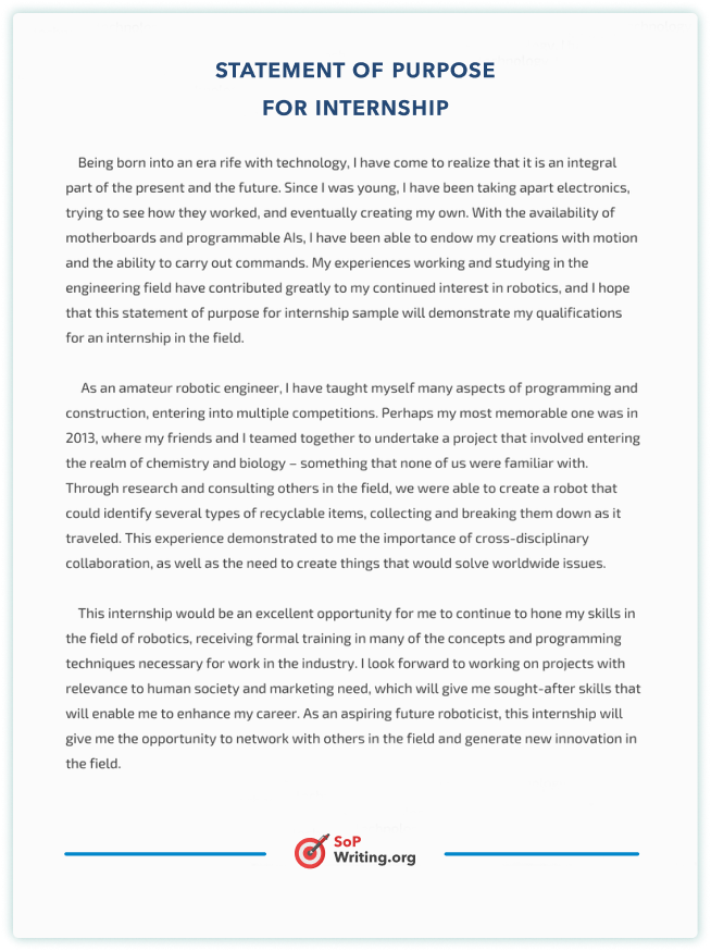 personal statement for internship course